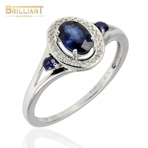 Diamantový Zlatý prsteň Au585/000 s diamantmi 0,09ct a zafír